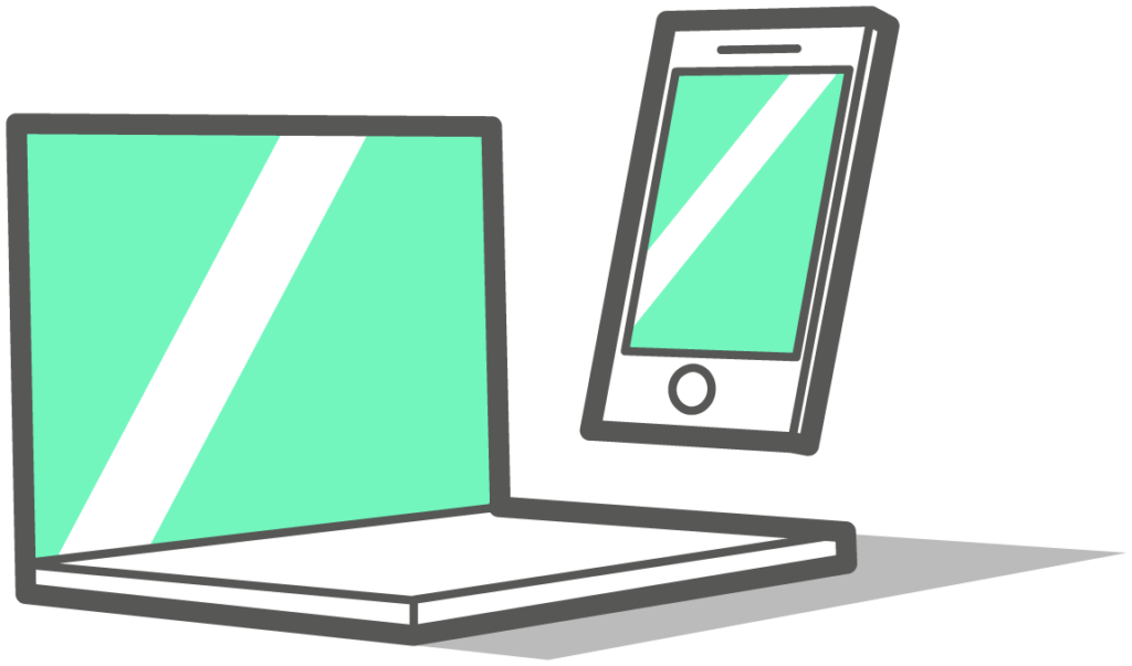 symbol durchdachtes-system laptop und smartphone mit gleicher anwendung